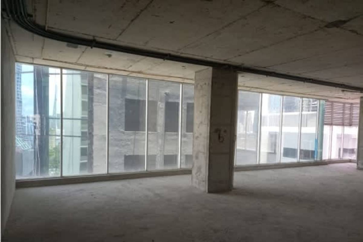 Unfinished open shell commercial unit with large panoramic windows in PH Atrium Tower Panama City