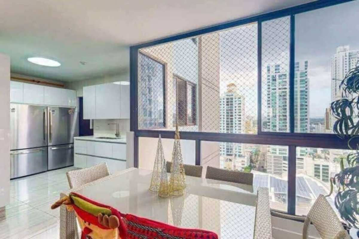 Spacious dining area open to modern kitchen with city views San Francisco Bay Tower E Panama City