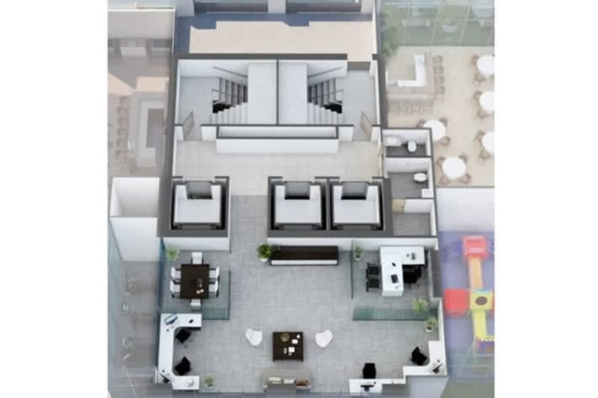 Modern kitchen with stainless appliances connected to living dining area with views in new Hato Pintado condo