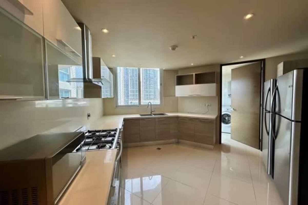 Open dining area and living room with ocean views in luxury apartment Costa del Este Panama