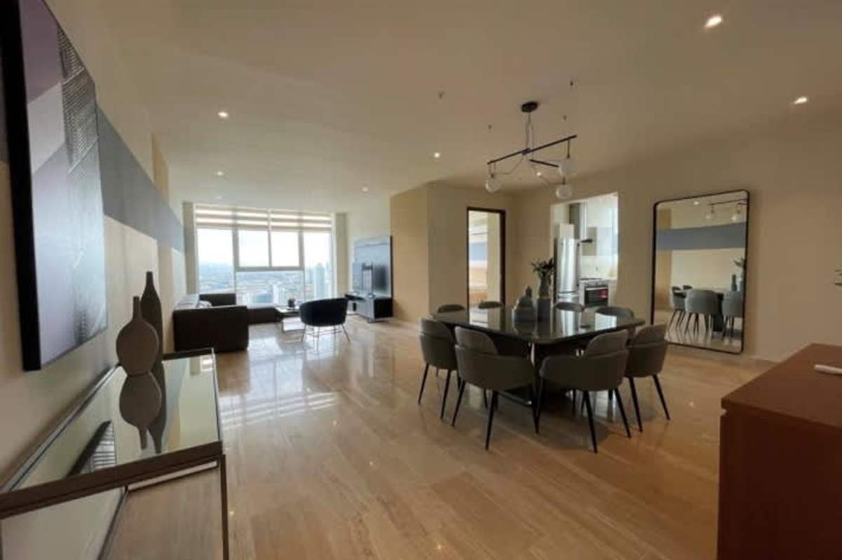 Second bedroom with large windows, ocean views, ensuite bath in PH Paramount Panama