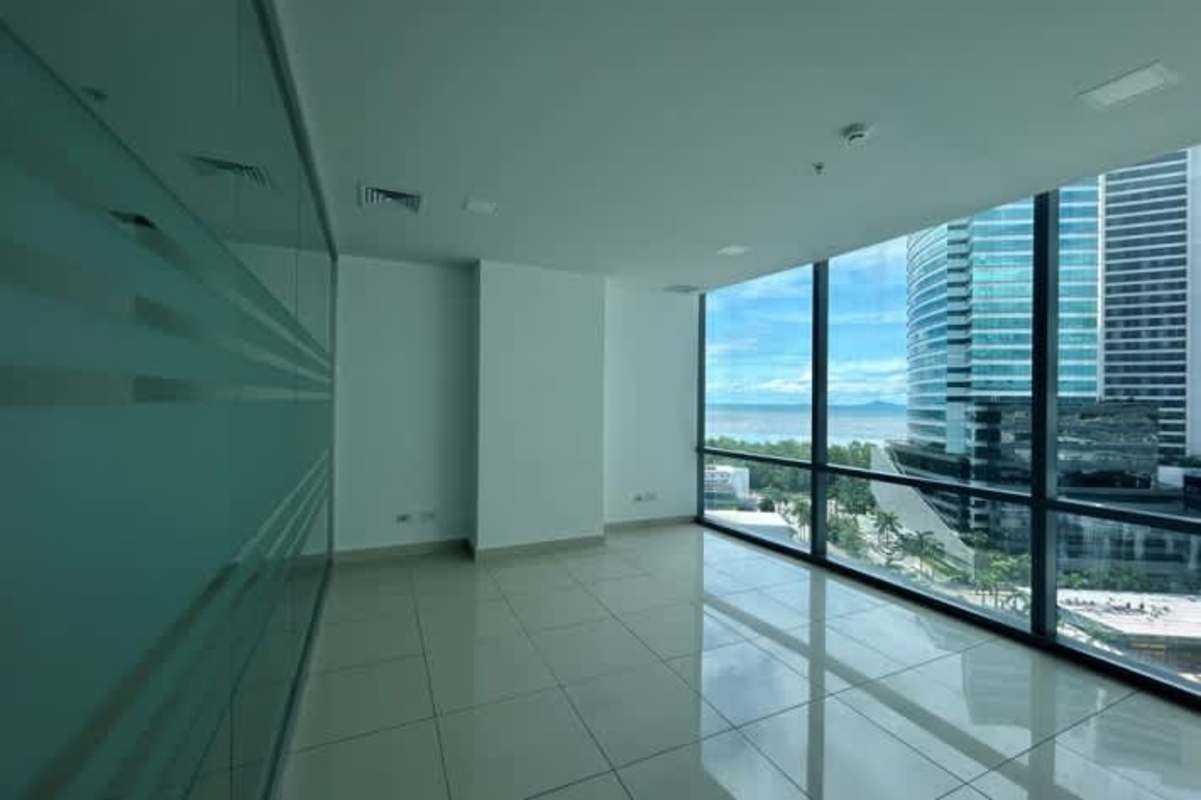 Office with large windows offering panoramic city and ocean views in Costa del Este Panama