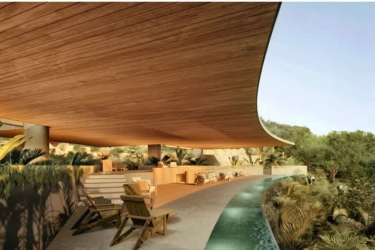 Modern curved roof eco villa with infinity pool and lush garden in Playa Venao Panama