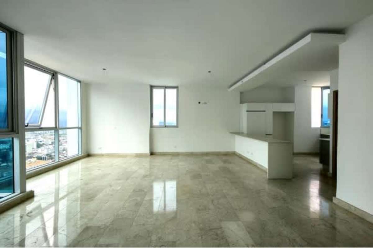 Contemporary open-plan kitchen with marble floors and panoramic view in penthouse PH BellaVista 360