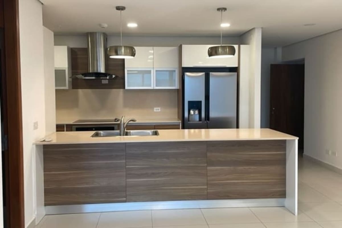 Living space in PH Vitri Tower with panoramic city skyline views and private balcony in Costa del Este Panama