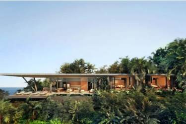 Modern terrace oceanfront villa lush nature Playa Venao Panama real estate