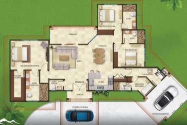 Single story modern country home with covered porch and landscaped yard in Boquete Panama