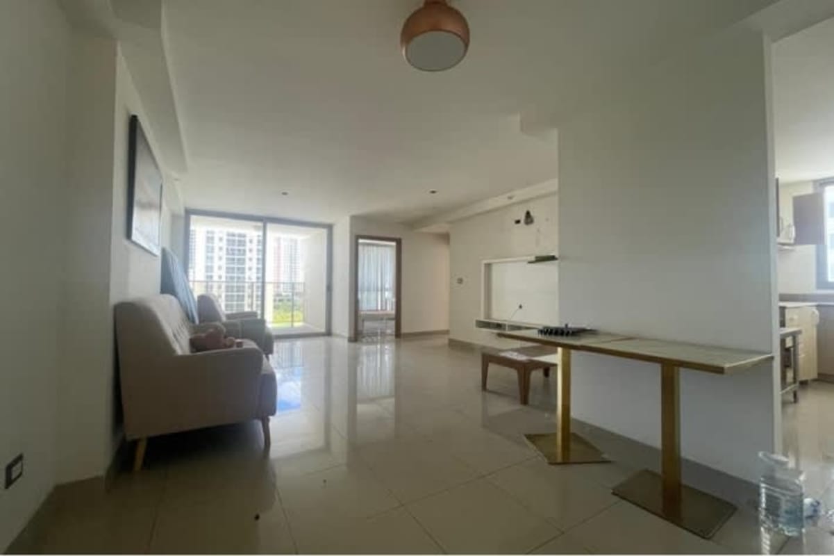 Modern bathroom with glass shower and granite top in Condado del Rey apartment
