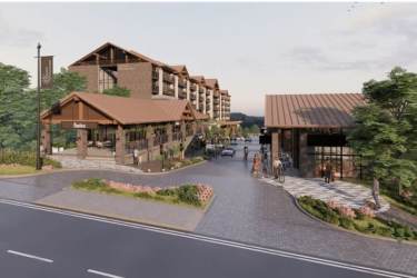 Rustic contemporary style condos retail shops walkways Boquete Town Center Chiriquí Panama