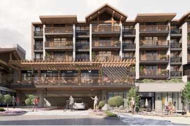 Ground floor retail spaces outdoor dining mixed-use complex Boquete Town Center Panama