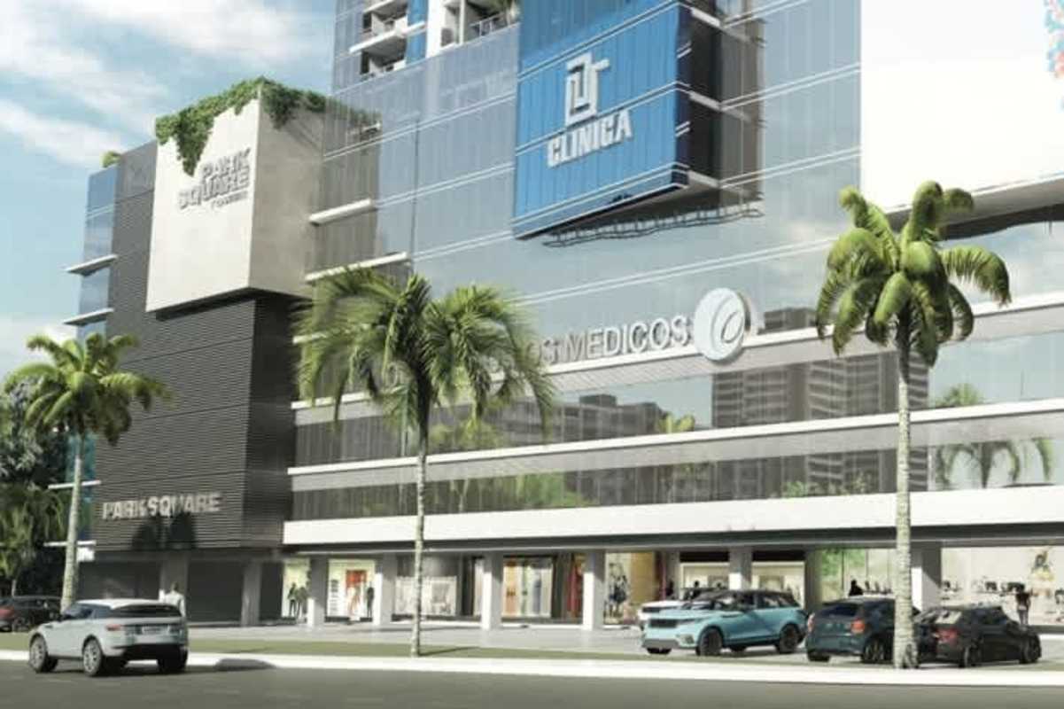 Multi-story glass facade commercial building with clinics and shops Park Square Panama City