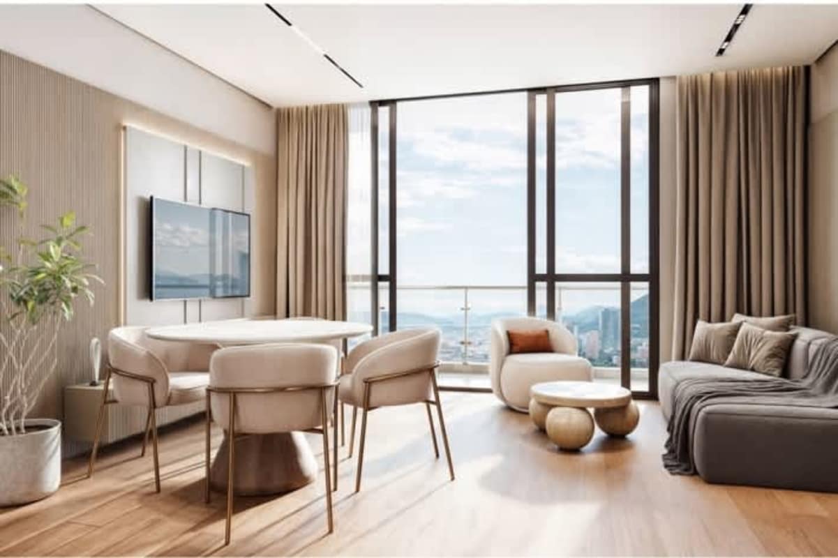 Bedroom with large windows, built-in closet, AC and city view PH 360 Urban Living Panama