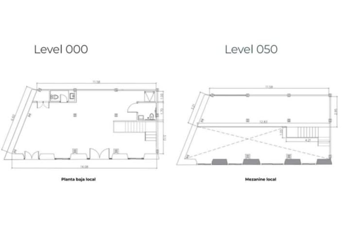 Architectural floor plan highlighting ground floor and mezzanine levels in Casco Viejo heritage commercial space in Panama City