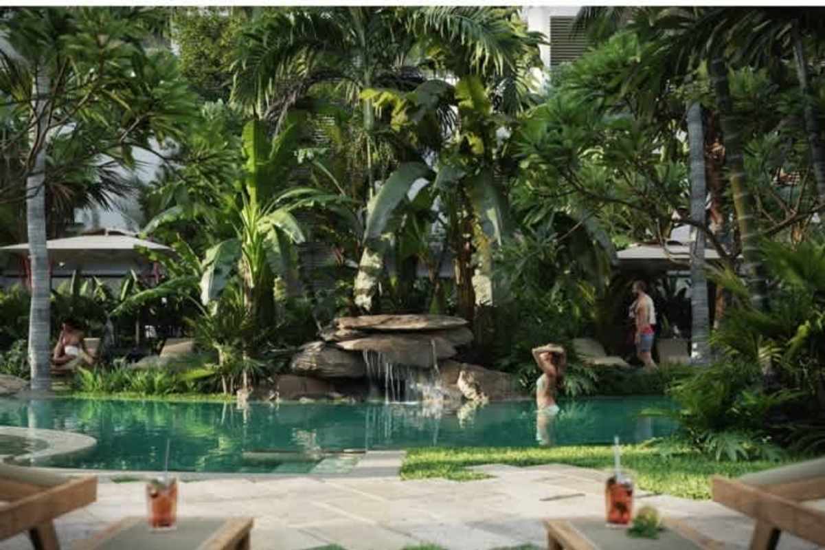 Aerial view luxury marina waterfront villas lush gardens private docks Ocean Reef Panama City