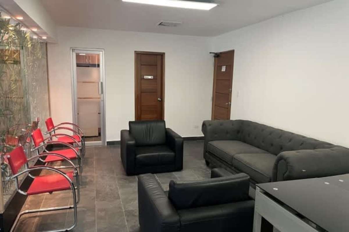 Compact kitchenette in commercial office with microwave and fridge PH Financial Center Panama