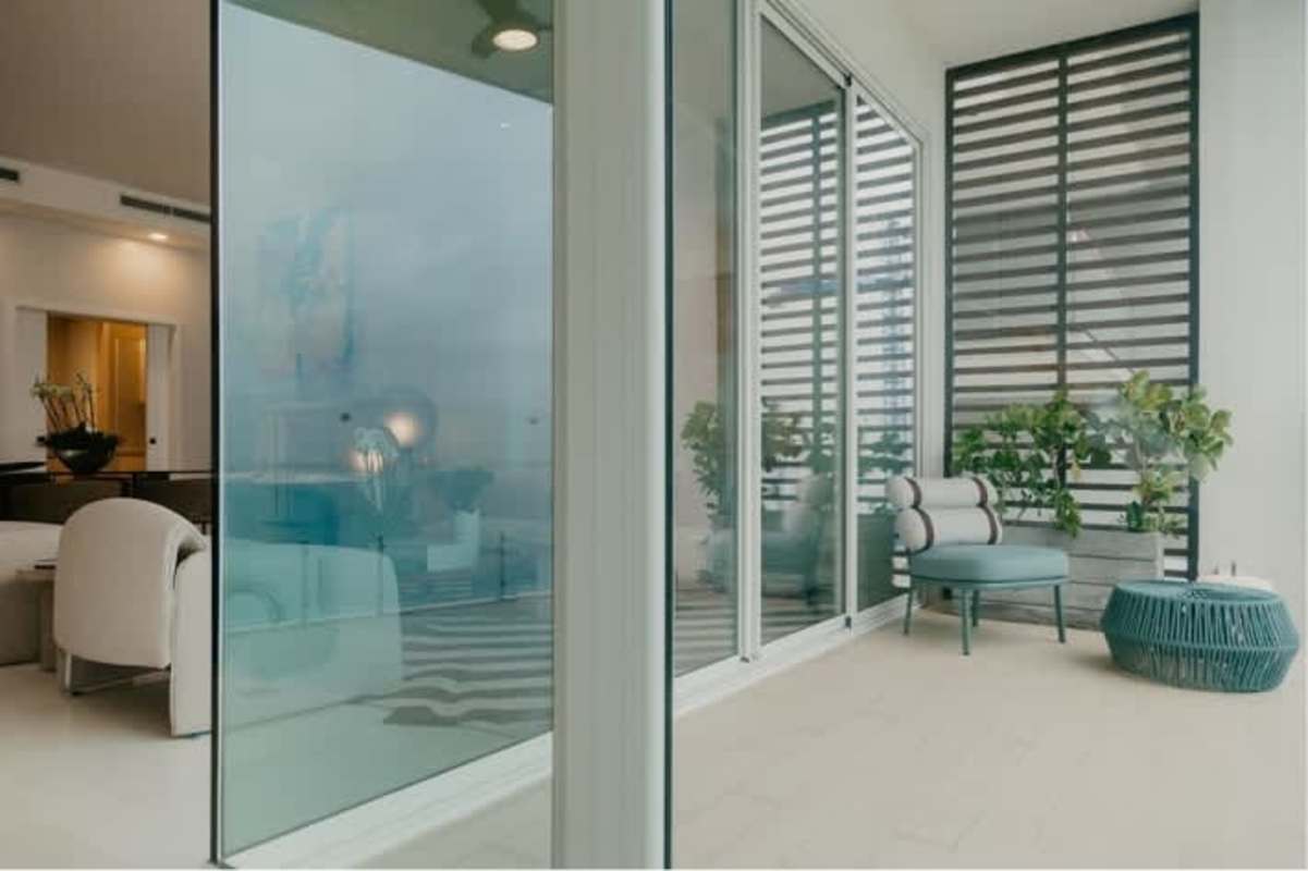 Spacious balcony terrace with glass railings and ocean views in Ocean Reef Islands Punta Pacifica