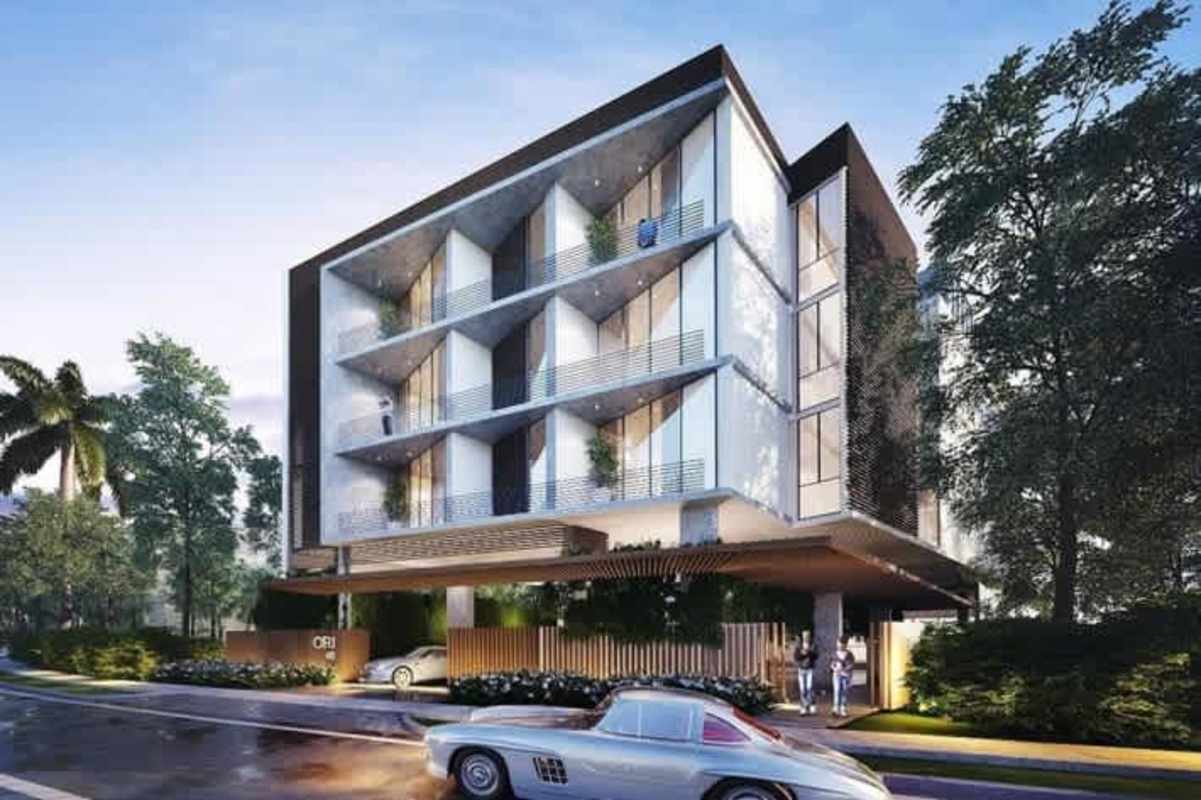 Contemporary architectural facade with private balconies Ocean Reef Island Panama