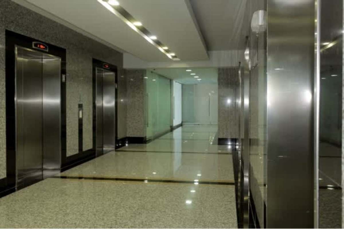 Office lobby with turnstiles and advanced security controls BICSA tower Panama City