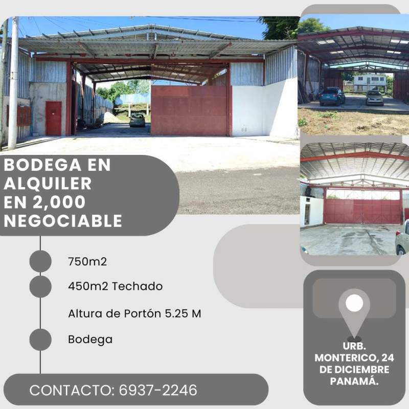 Large covered warehouse, high clearance, parking access in Rancho Café industrial park Panama