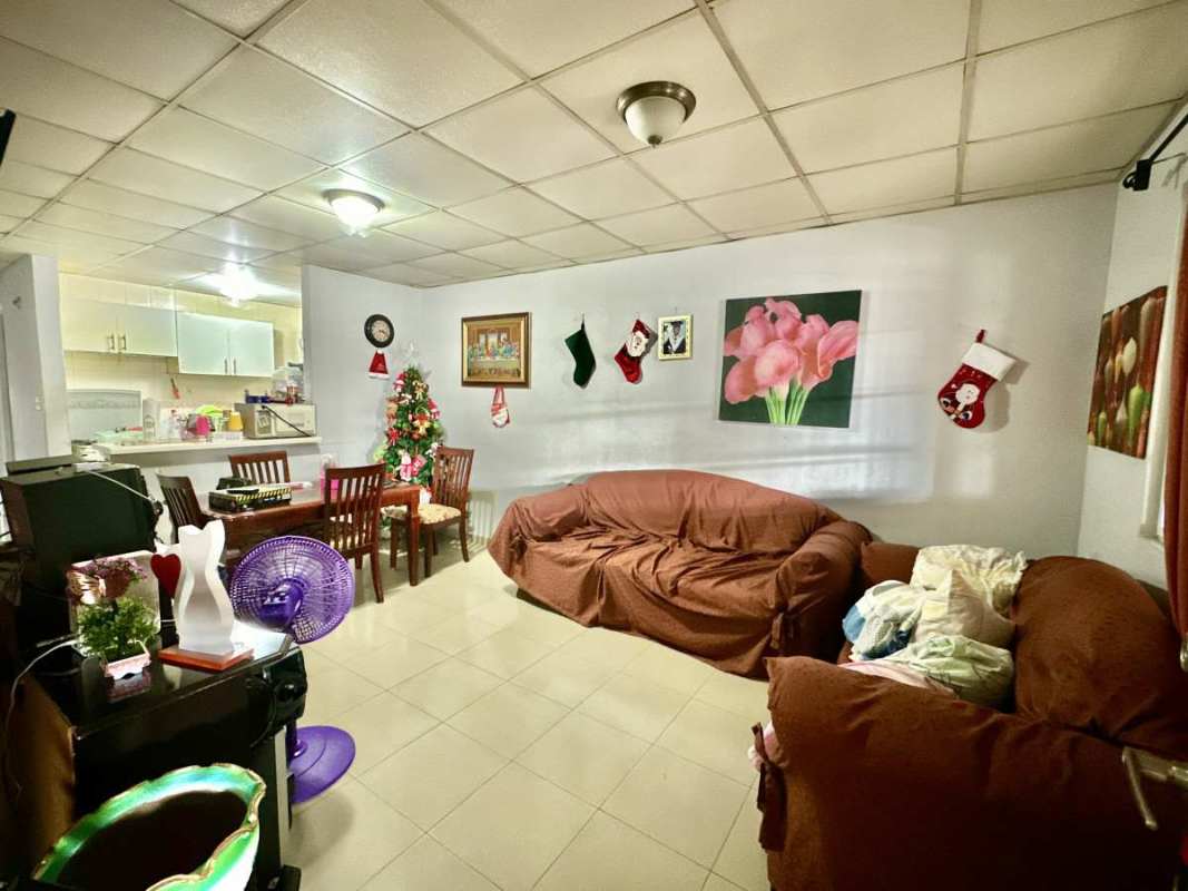 Combined living dining room with tile floors and ceiling fan Panama