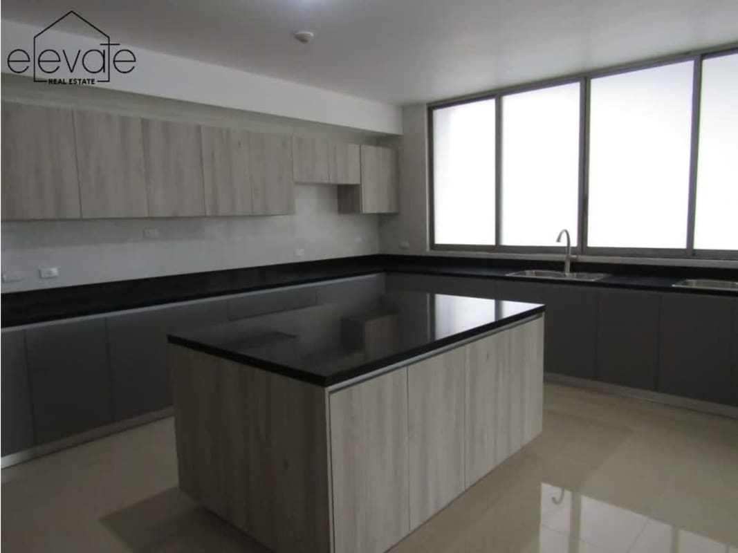 Modern open living-dining with marble floors, panoramic views in PH Bayside Punta Paitilla