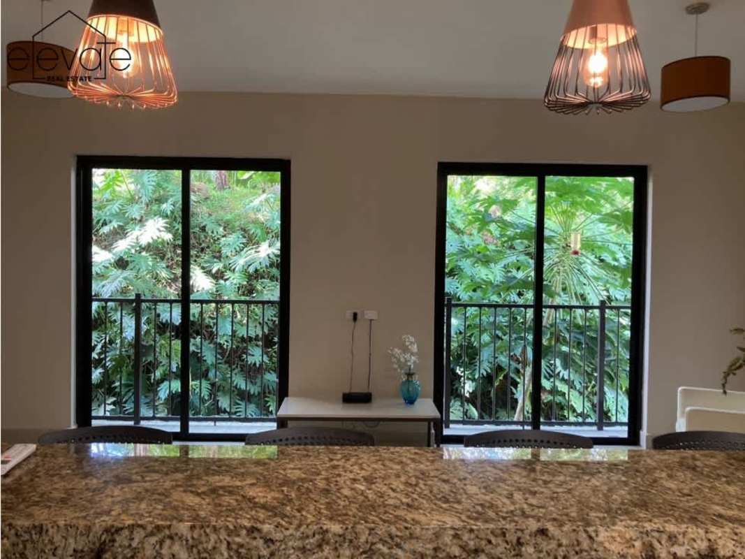 Swimming pool surrounded by tropical garden at Embassy Village Clayton Panama