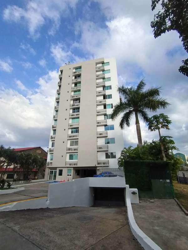 Exterior modern condominium PH Albrook Point with balconies and entrance Clayton Panama