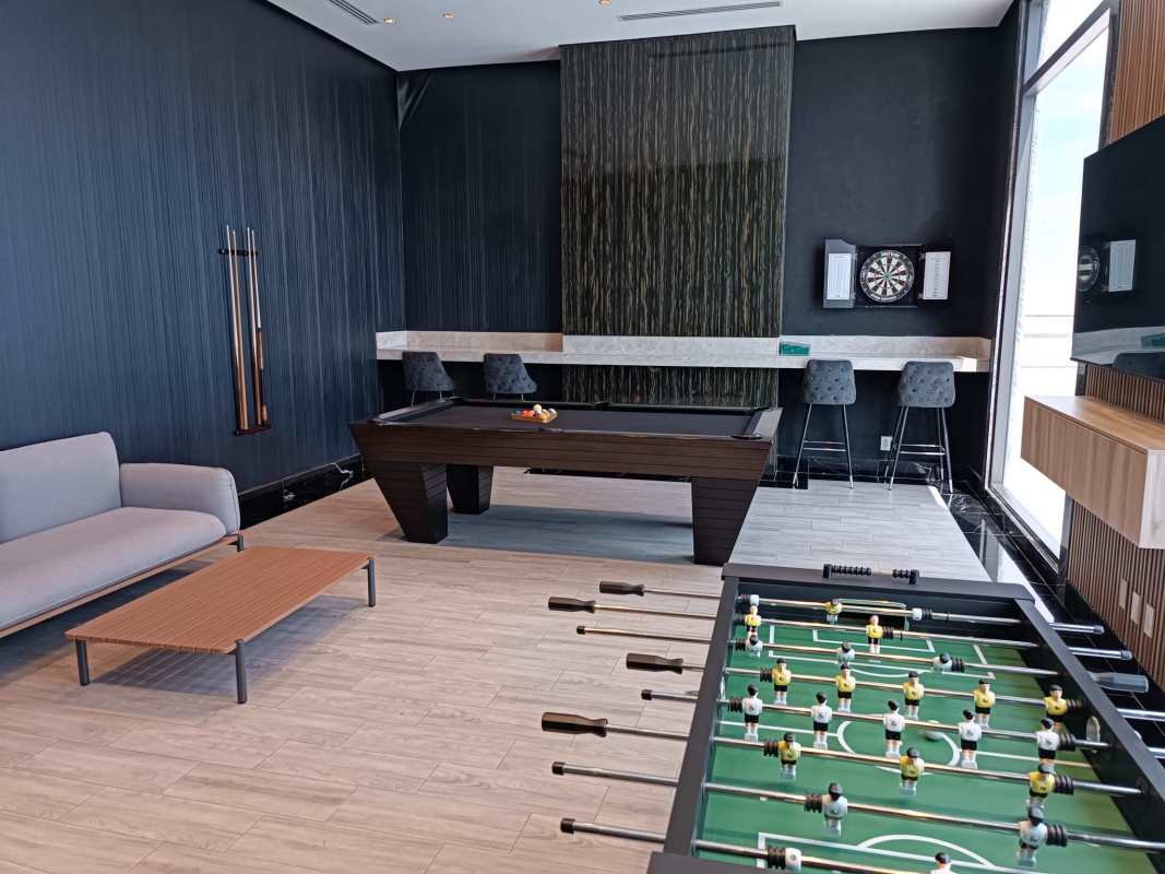 Elegant marble bathroom with shower glass enclosure and large vanity at PH Empire Residences Panama