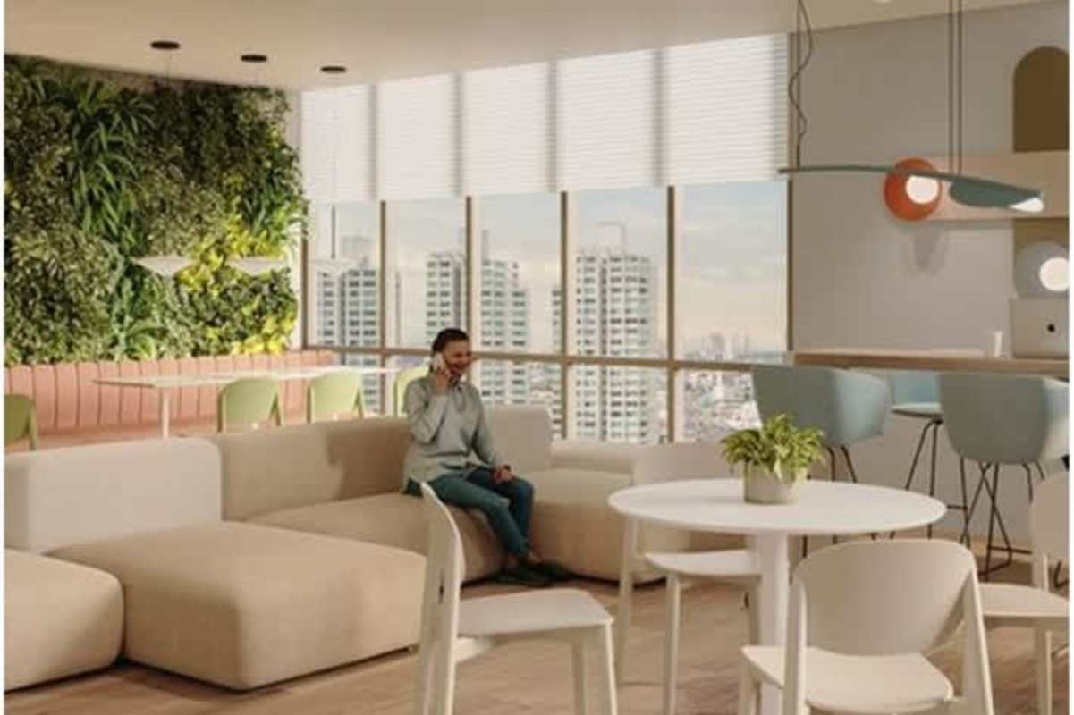 Modern coworking lounge with skyline views Edison Park Betania Panama