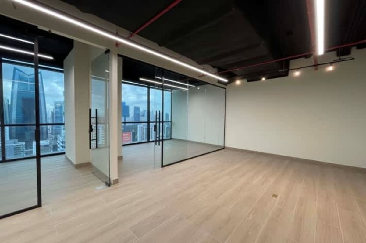 Modern lobby with reception in Towerbank Tower Financial Center Panama City