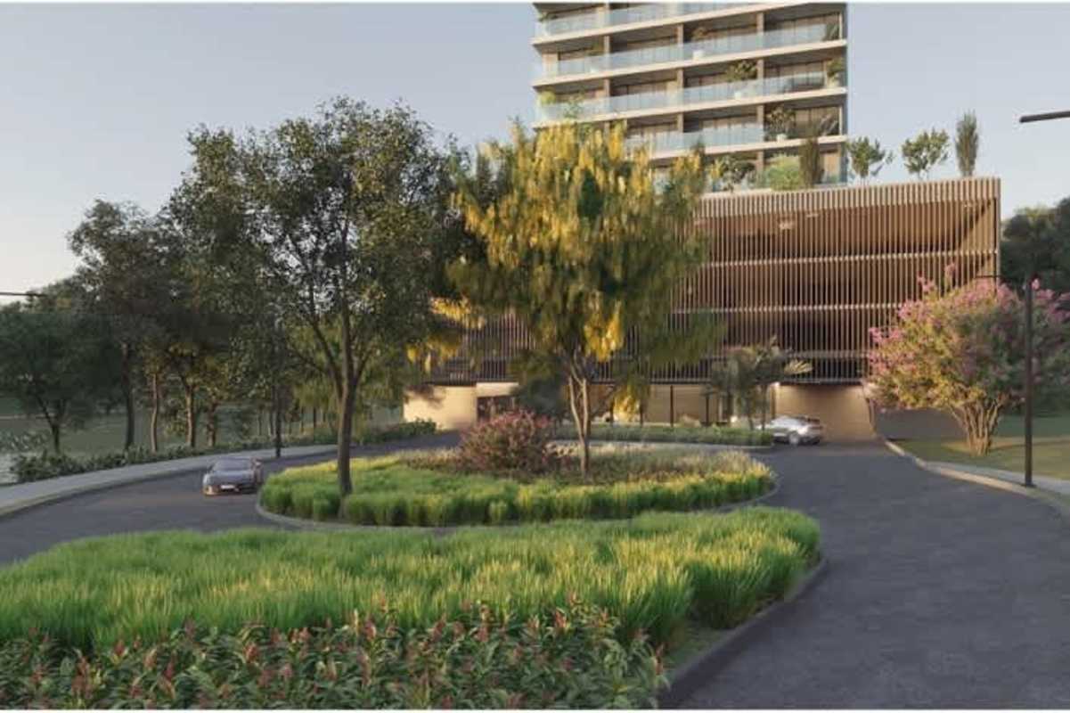 Modern residential towers of PH Natura with landscaped green spaces in Brisas del Golf Panama