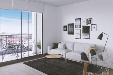 Modern minimalist living room with large balcony, city views, open plan design PH Casco Views Casco Antiguo