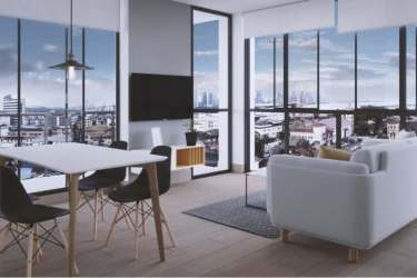Living dining room with skyline views, modern furnishings, open plan PH Casco Views Panama