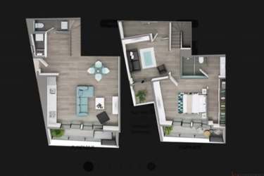 Two-level modern duplex apartment with open layout, kitchen, balcony and staircase in Casco Antiguo