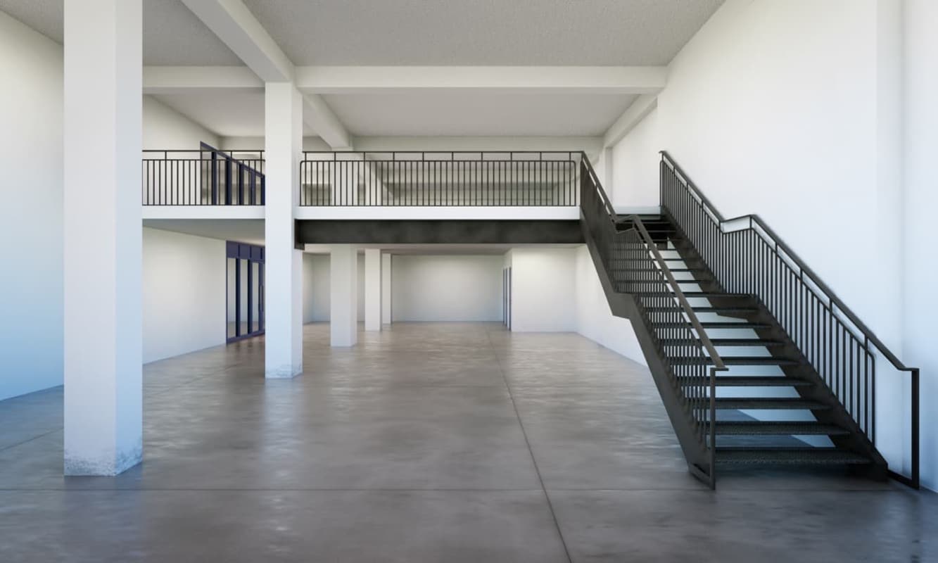 Open office space with glass walls and industrial ceiling in PH La Moderna Casco Viejo Panama City