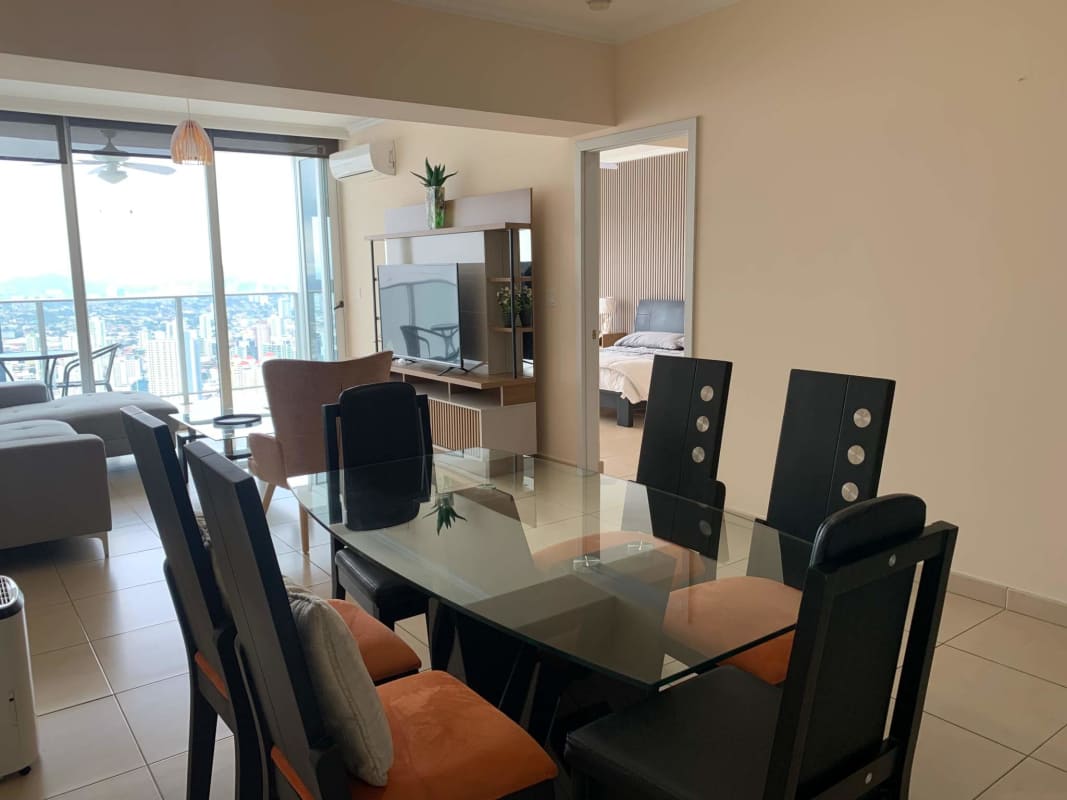 Master suite with floor-to-ceiling windows ocean view PH Waters on the Bay Panama