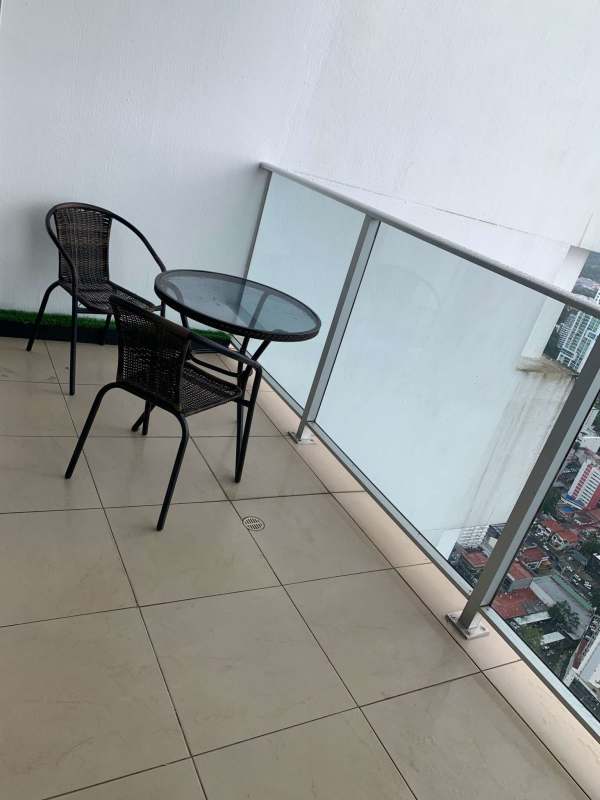 Spacious panoramic balcony overlooking ocean and skyline at PH Waters on the Bay Panama City