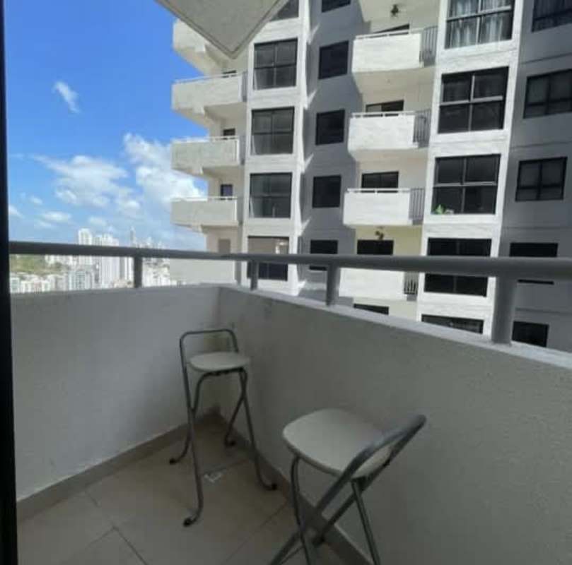 Aerial shot of PH Worldwide Plaza high-rise complex with swimming pool and landscaped terraces in Obarrio Panama City