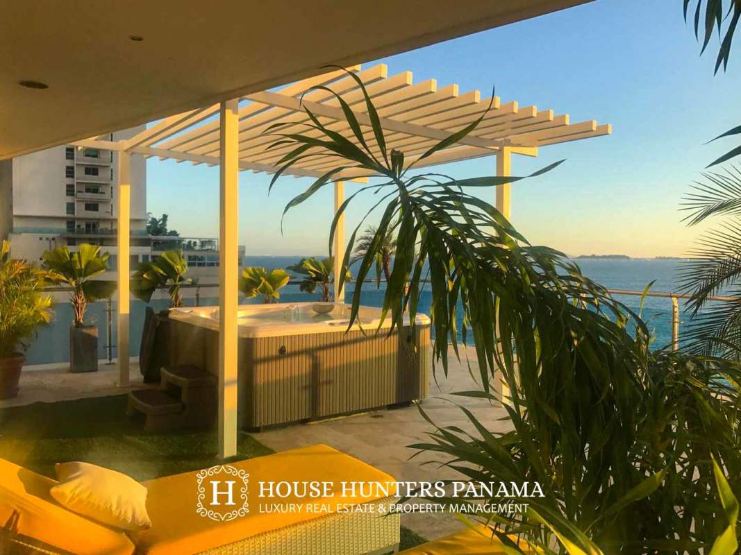 Infinity pool overlooking Pacific Ocean and skyline at PH Aqualina luxury condo Punta Pacifica Panama