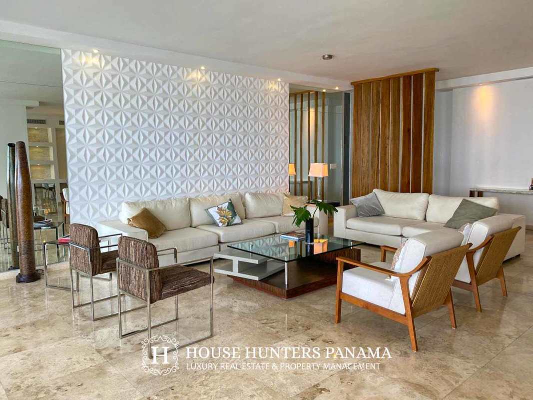 Master bedroom with stunning sea view, marble flooring, balcony in PH Aqualina Punta Pacifica Panama City