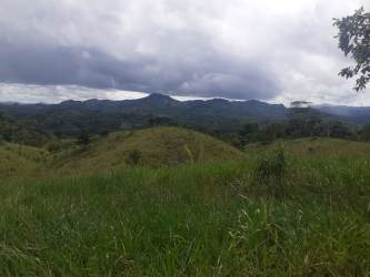 Rustic countryside with mountains and green grassland farm in Capira Panama
