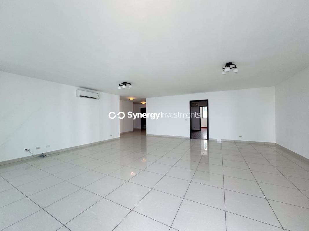 Spacious bathroom with double sink vanity and glass shower in PH Allure at the Park Panama