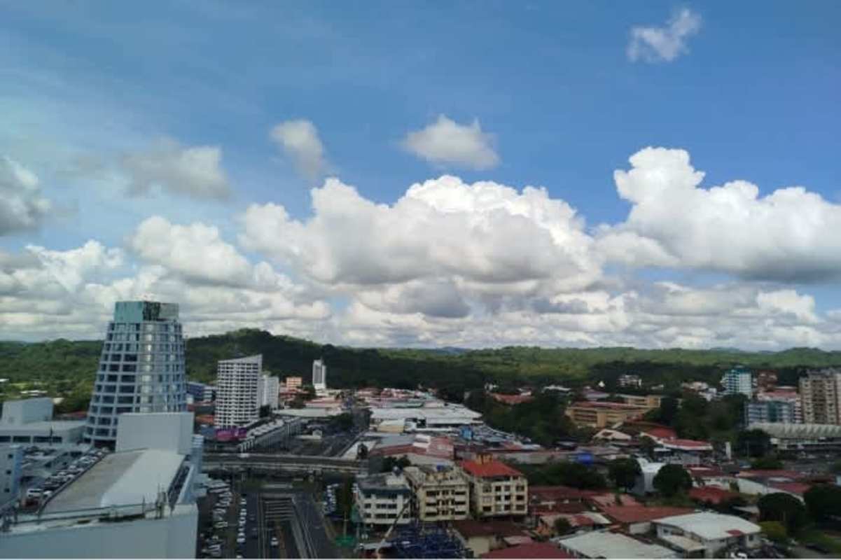 Contemporary kitchen quartz counters wood cabinets stainless stove in Vivendi Green Panama