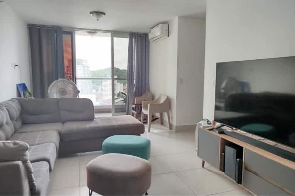 Spacious living dining area glass doors to balcony city view Vivendi Green Panama