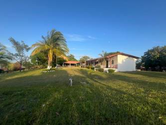 Single story house with large grassy yard and palm trees in Las Lajas Chame Panama