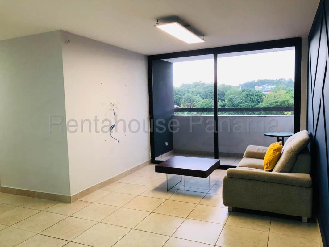 Bright living room with tile floor and balcony PH Condado Country Club Condado del Rey Panama