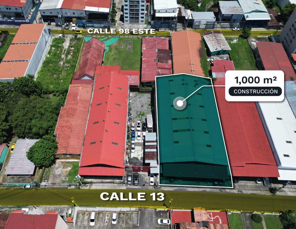 Bird’s eye view of commercial warehouse outlined near Calle 13, Rio Abajo Panama City