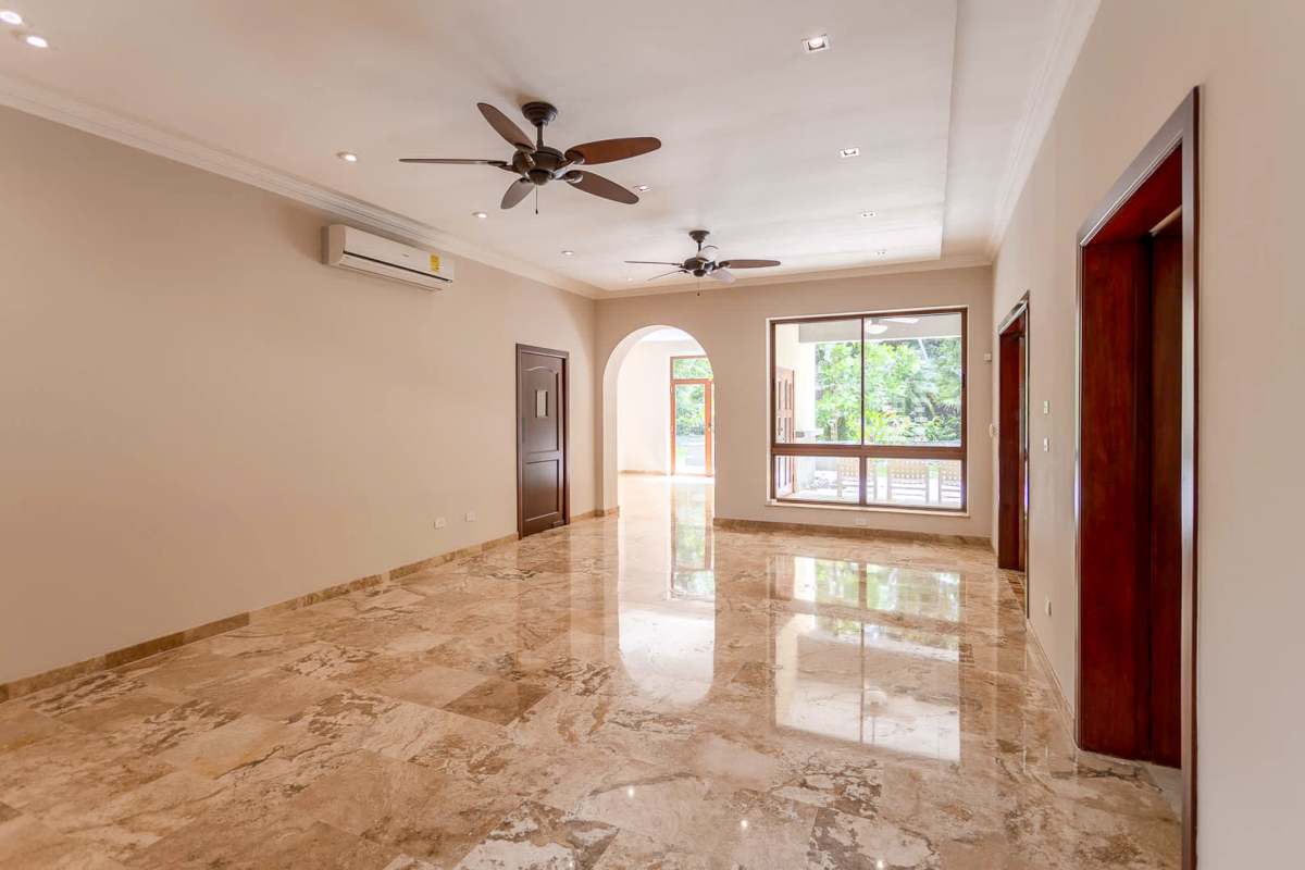 Bright living space marble floors large windows luxury home Camino de Cruces Panama
