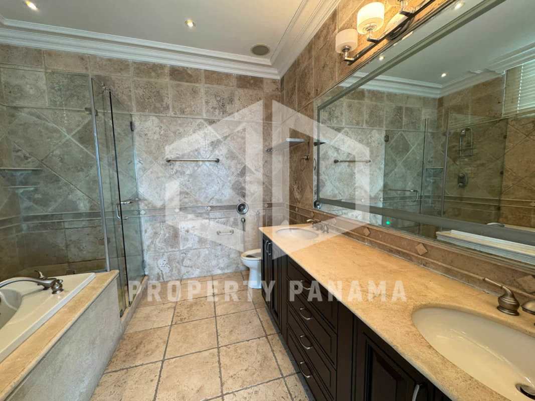 Elegant bathroom double vanity granite counter glass shower PH Peninsula Punta Paitilla Panama