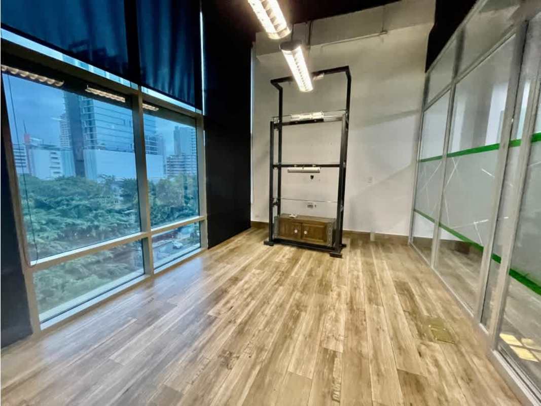 Private office with large city view windows, interior glass walls Plaza 58 Panama
